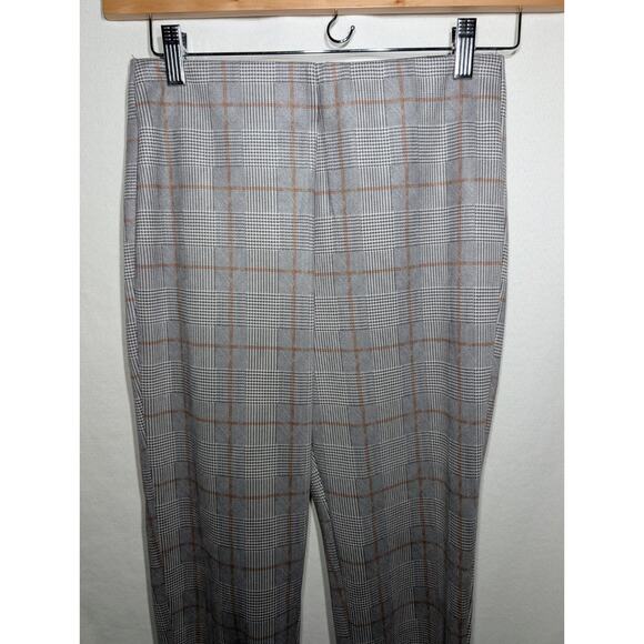 Zara Womens Plaid Stretch Mid RISE Pull On Pants Leggings Sz M Gray Faux Suede - Picture 2 of 5